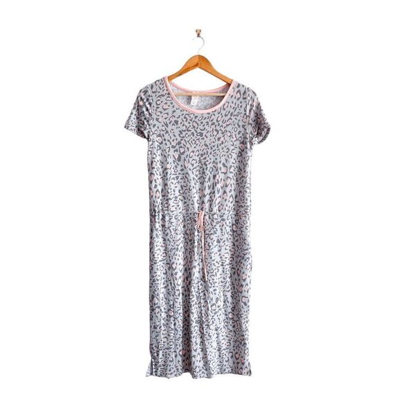 7th Ray Womens Lounge Dress Sleepwear Drawstring Animal Print Pink Medium - Picture 1 of 8